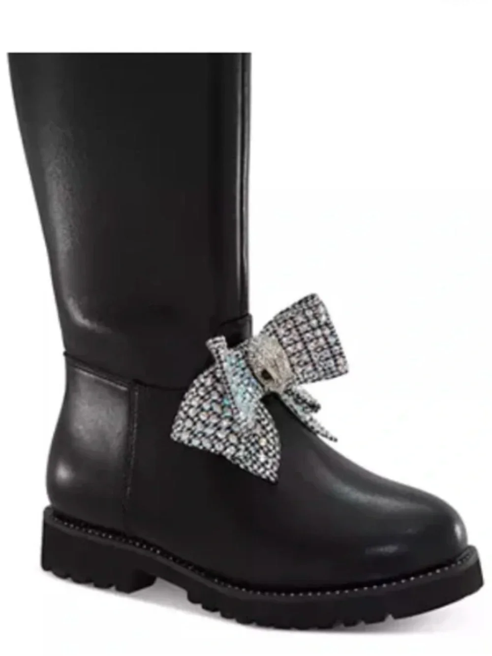 NWT Kurt Geiger London Black Kids Knee-High Boot with Crystal Bow